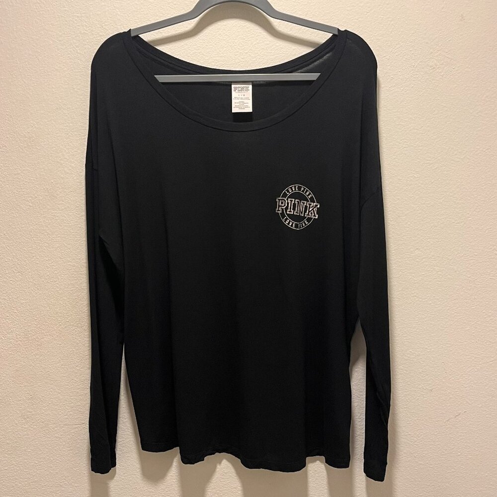Pink Victorias Secret Black Long Sleeve Shirt Women's Size Large